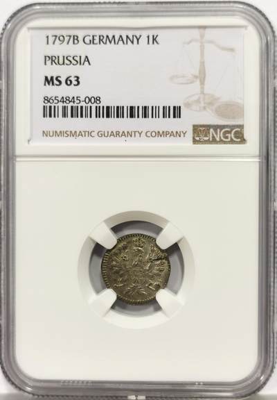 博洋堂世界钱币拍卖第165期（全场包邮） - NGC MS63 德国普鲁士1797年1克鲁泽银币