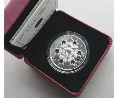 ❤️【币观天下】❤️ 第345期钱币拍卖场- 2026.3.20周五晚上6点半场 长期征集拍品  - 加拿大2008年粉色雪花水晶镶嵌银币 面值20元 重量31.39克 直径38毫米 币面镶嵌施华洛世奇水晶元素，发行量15000枚，原盒证书。