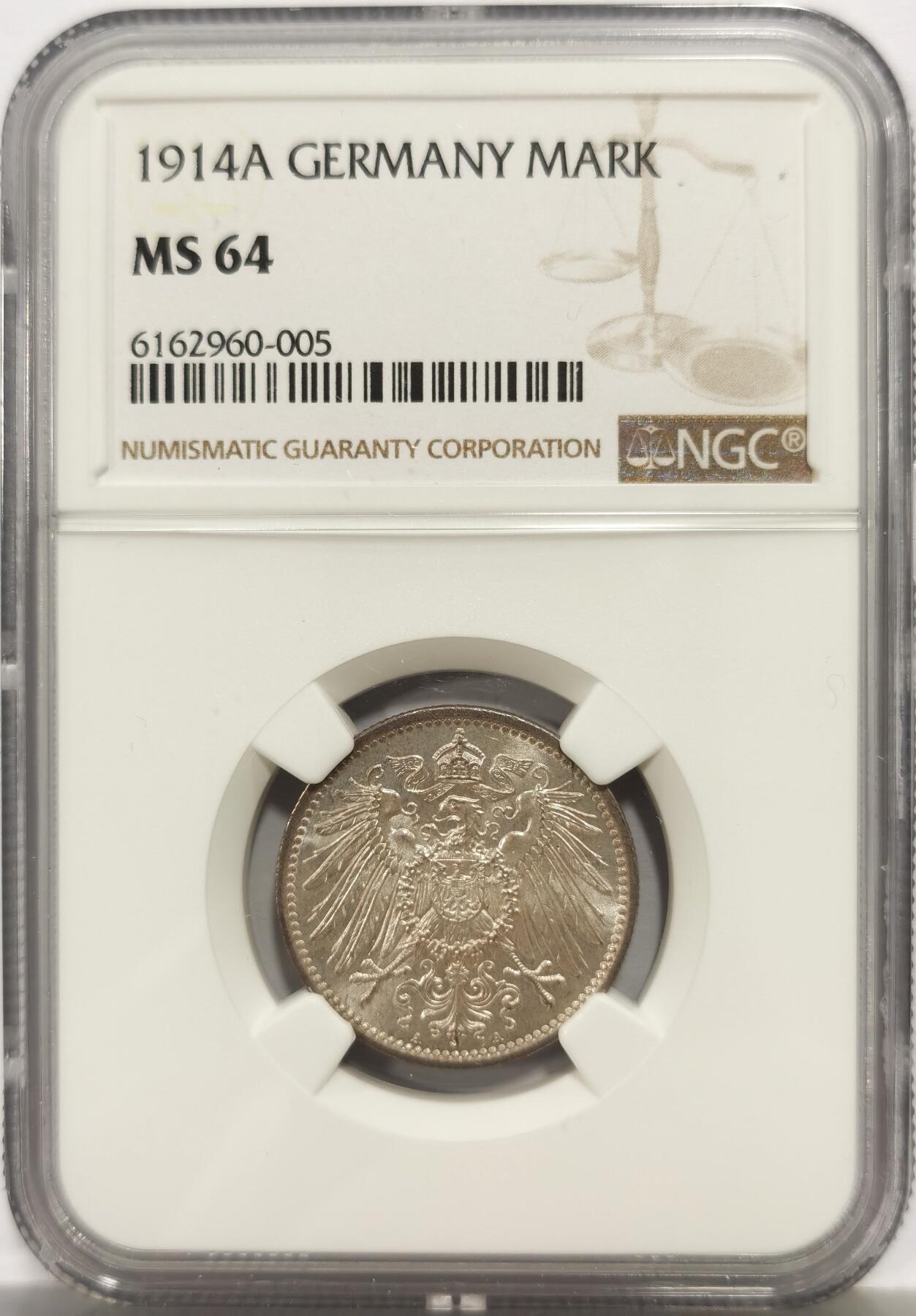 博洋堂世界钱币拍卖第165期（全场包邮） NGC MS64 德国1914年A版1马克银币