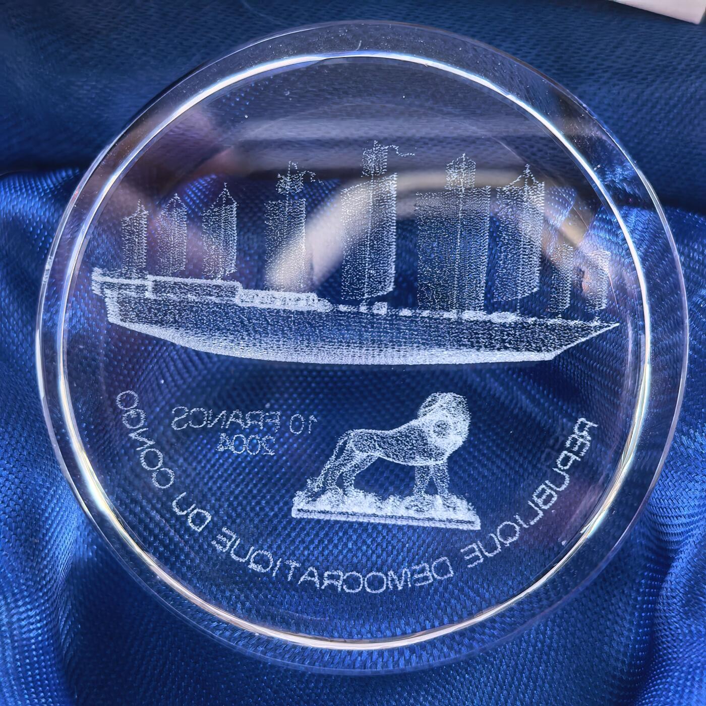 道一币馆币章第一百七十场 原盒证 刚果2004年郑和宝船10法郎水晶币