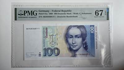 听雨轩（七十六） - 德国100马克 pmg67 无457靓号  1989初版 钢琴家克拉拉.舒曼1989