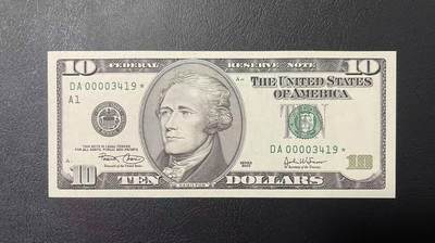 【礼羽收藏】🌏世界钱币拍卖129期 - 大头10美元大开门千位补号 波士顿A区 全新UNC