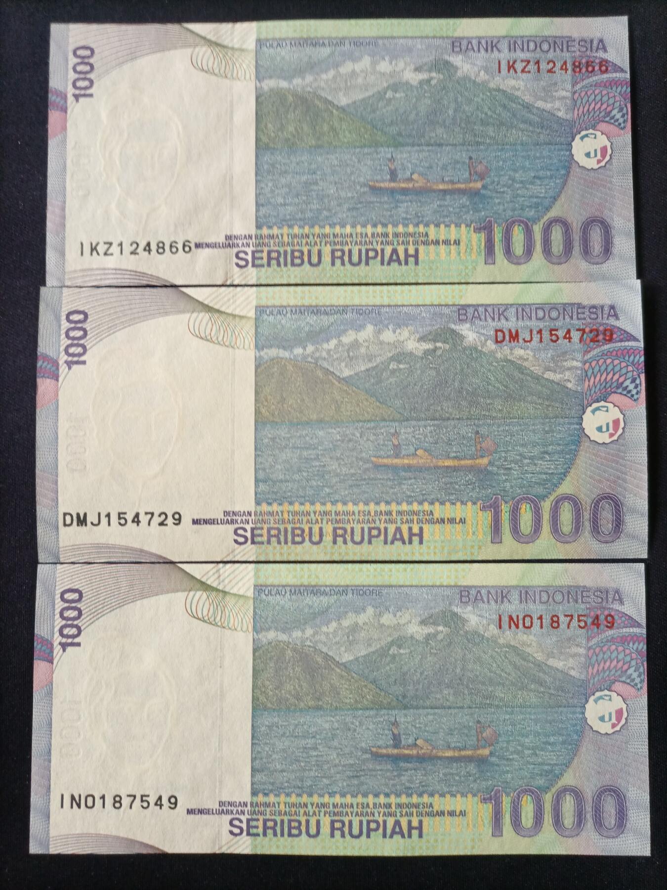 【游宝拍卖】丙午马年第14期 印尼-1000卢比 3张 UNC/UNC-