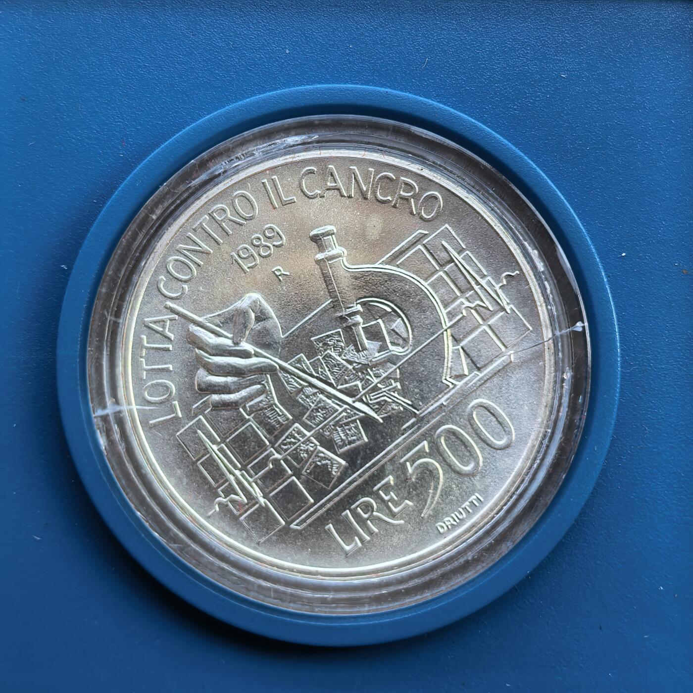 道一币馆币章第一百七十场 原盒 意大利1989年抗癌联合会成立500里拉纪念银币