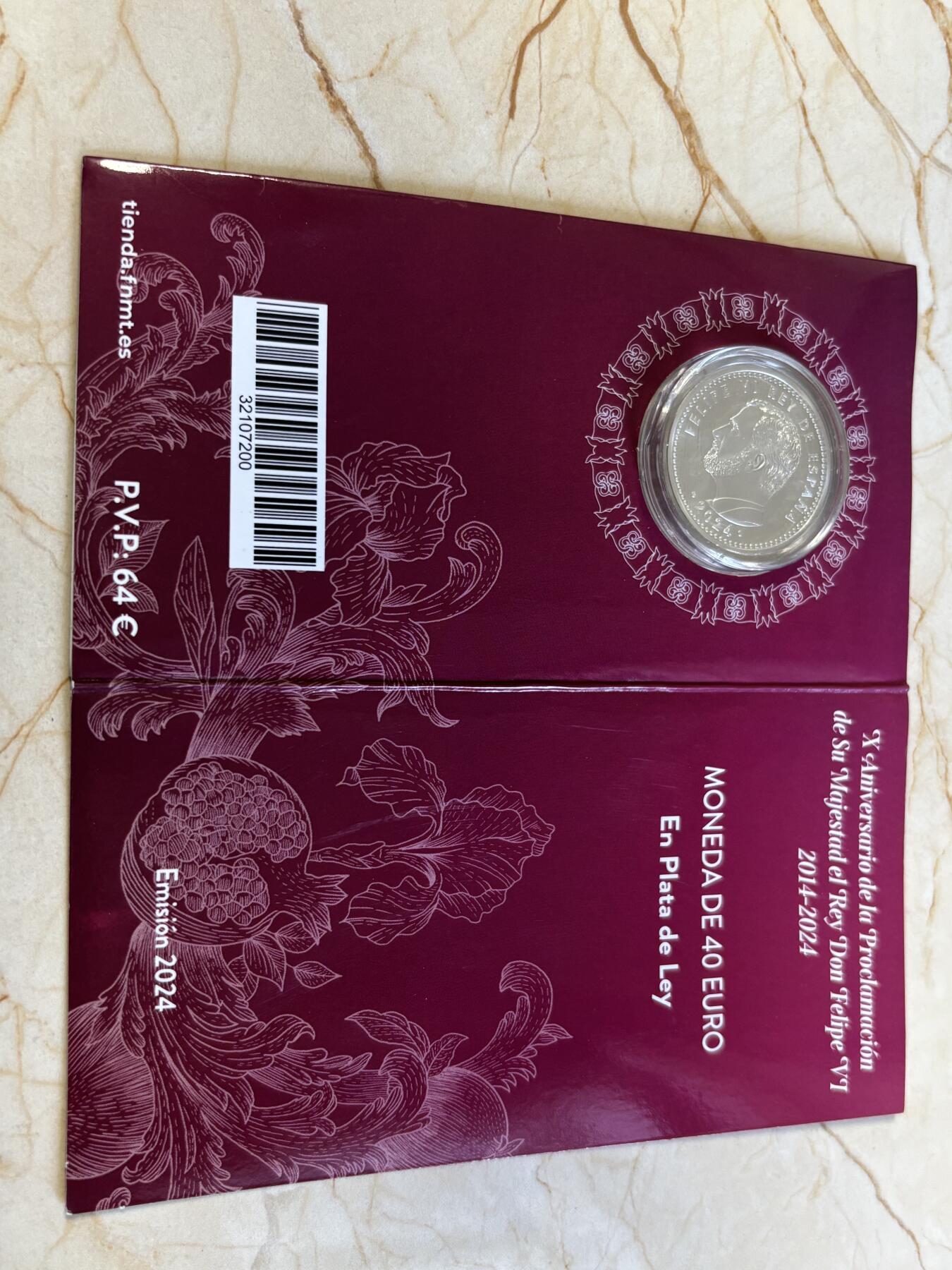 第194期拍卖 西班牙2024年菲利普六世皇冠40欧彩色纪念银币，925银，18克，发行5000枚
