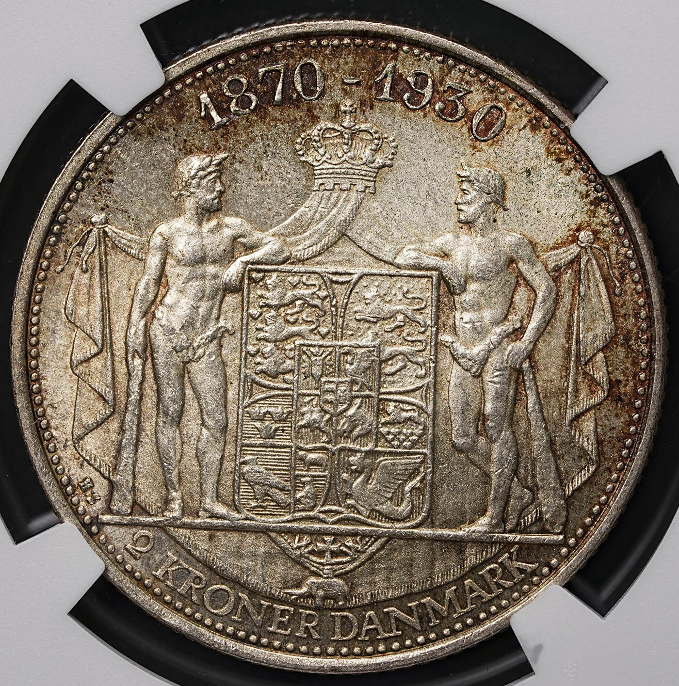 修遠堂世界钱币第108期 NGC MS65 1930年丹麦国王60大寿纪念2克朗银币