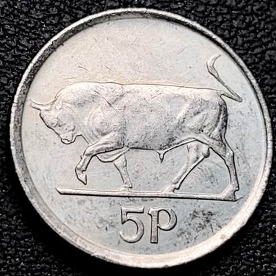 泉币菌-第213场-拍品多 请提前出价（工作最近较忙 发货不及时，望理解） - 竖琴 爱尔兰1996年5便士白铜币 公牛 18.5mm 