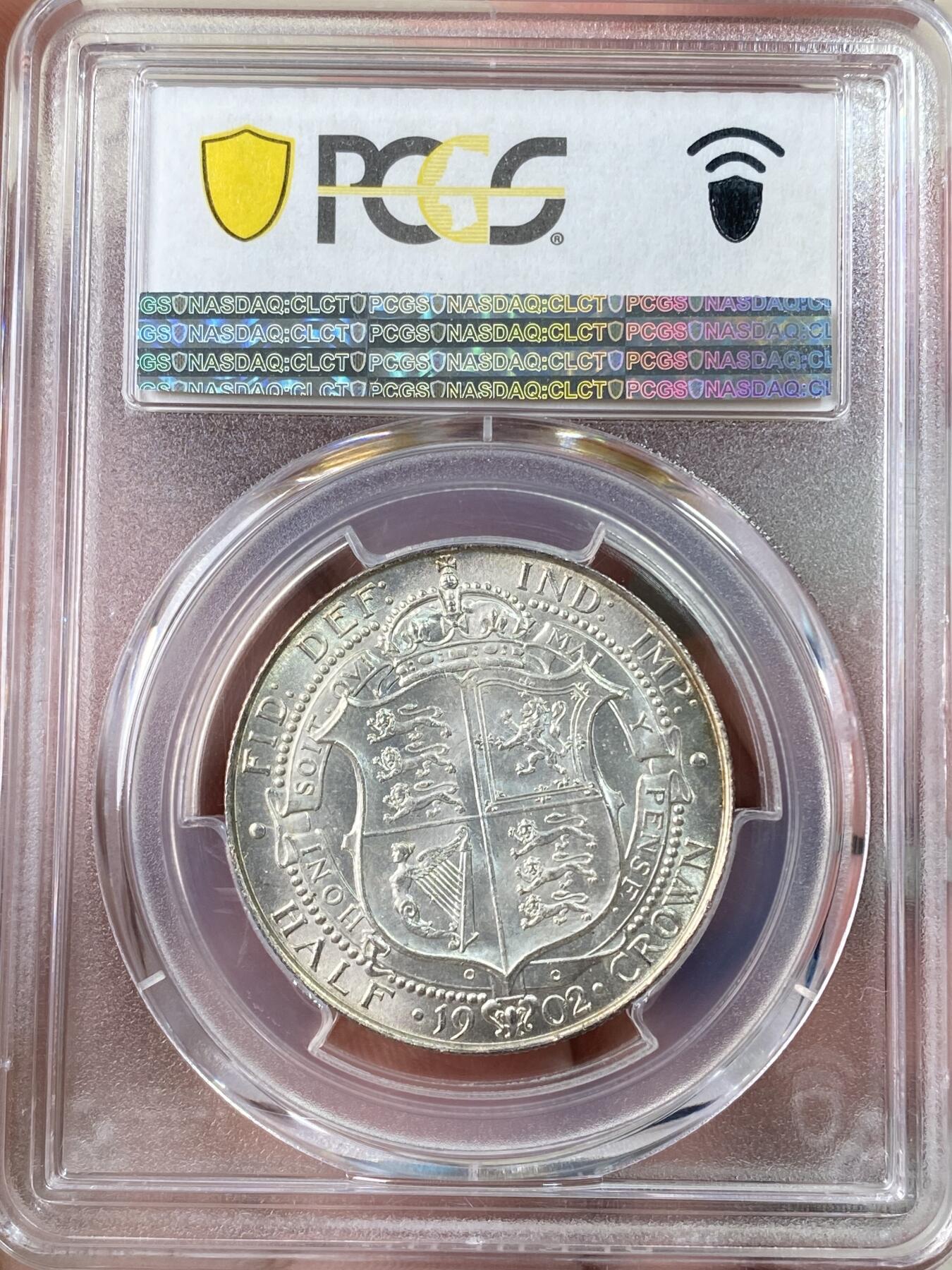 万国钱币拍卖第063期 PCGS MS64 1902年英国爱德华七世半克朗 邮票光泽银霜粉光炸裂淡彩环绕原味状态