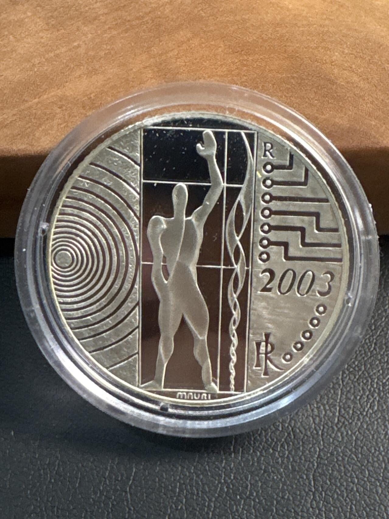 ❤️【币观天下】❤️ 第345期钱币拍卖场- 2026.3.20周五晚上6点半场 长期征集拍品  意大利 2003年 Work in Europe 5欧元精制纪念银币(18克925银)