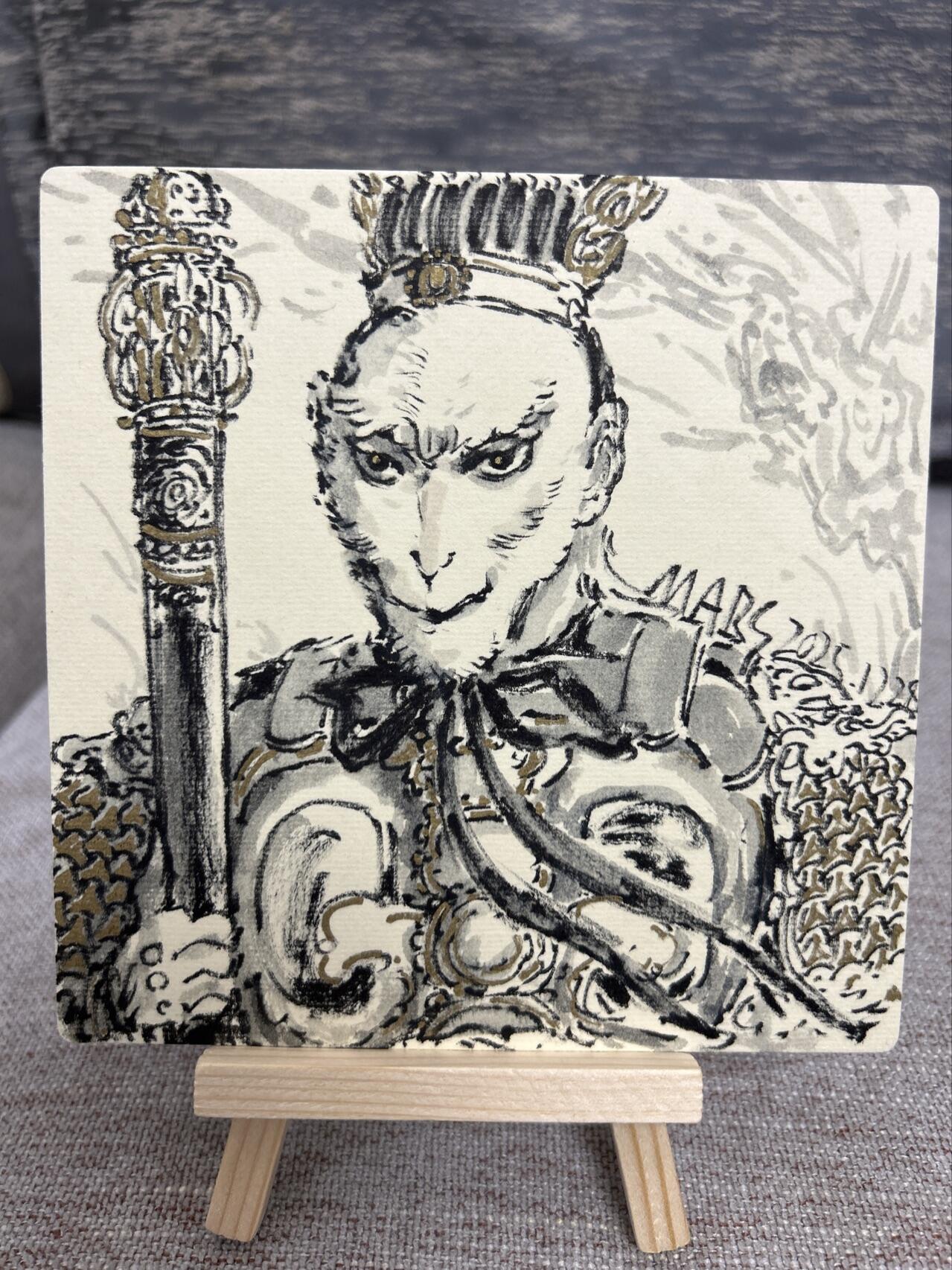 喜灰玩卡拍卖第五期，接拍品0佣金，欢迎送拍，释放现金流，让自己有资金可以购买更多喜欢的卡牌，让别的卡友能淘到更多心仪的卡牌 秦嘉裕老师 手绘 齐天大圣 14cmX14cm