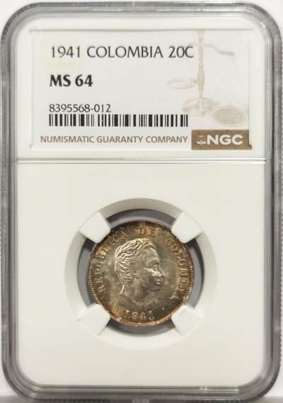 博洋堂世界钱币拍卖第165期（全场包邮） - NGC MS64 哥伦比亚1941年20分银币