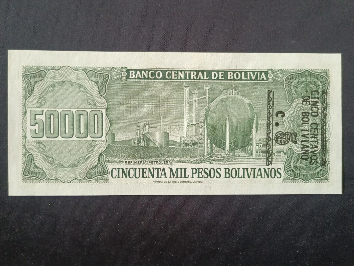 【游宝拍卖】丙午马年第14期 玻利维亚-50000比索【1984年 背面加印面值 全新UNC】