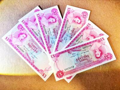 【Blue Auction】世界纸币精拍第796期——18级TOP拍卖/信誉/品质/专业/高效💫 - 【一组6张均无47】巴哈马 1968年3元 彩背 女王 全新UNC 居中佳