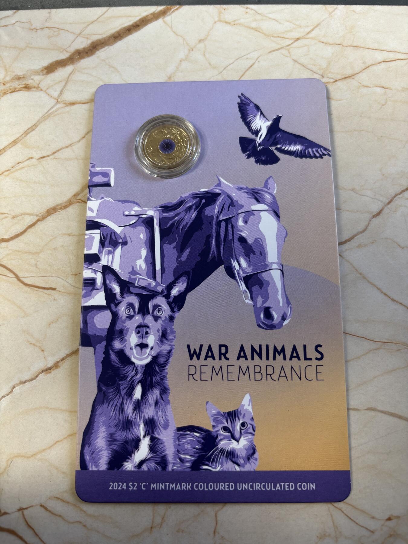 第194期拍卖 澳大利亚2024年战争中的动物彩色纪念币卡装