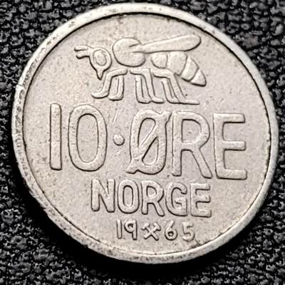 泉币菌-第213场-拍品多 请提前出价（工作最近较忙 发货不及时，望理解） - 蜜蜂 1965年 挪威10欧尔銅镍币 袖珍币 纪念币铜钱