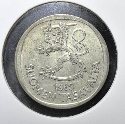 外国优质老铜币银币苏联纪念章，每周六晚九点倒数截拍，满百包邮可寄存，持续收拍 - 芬兰1968年1马克银币，正面为芬兰国徽 “持剑雄狮”，背面是云杉枝叶与面值，见证芬兰独立后货币体系。