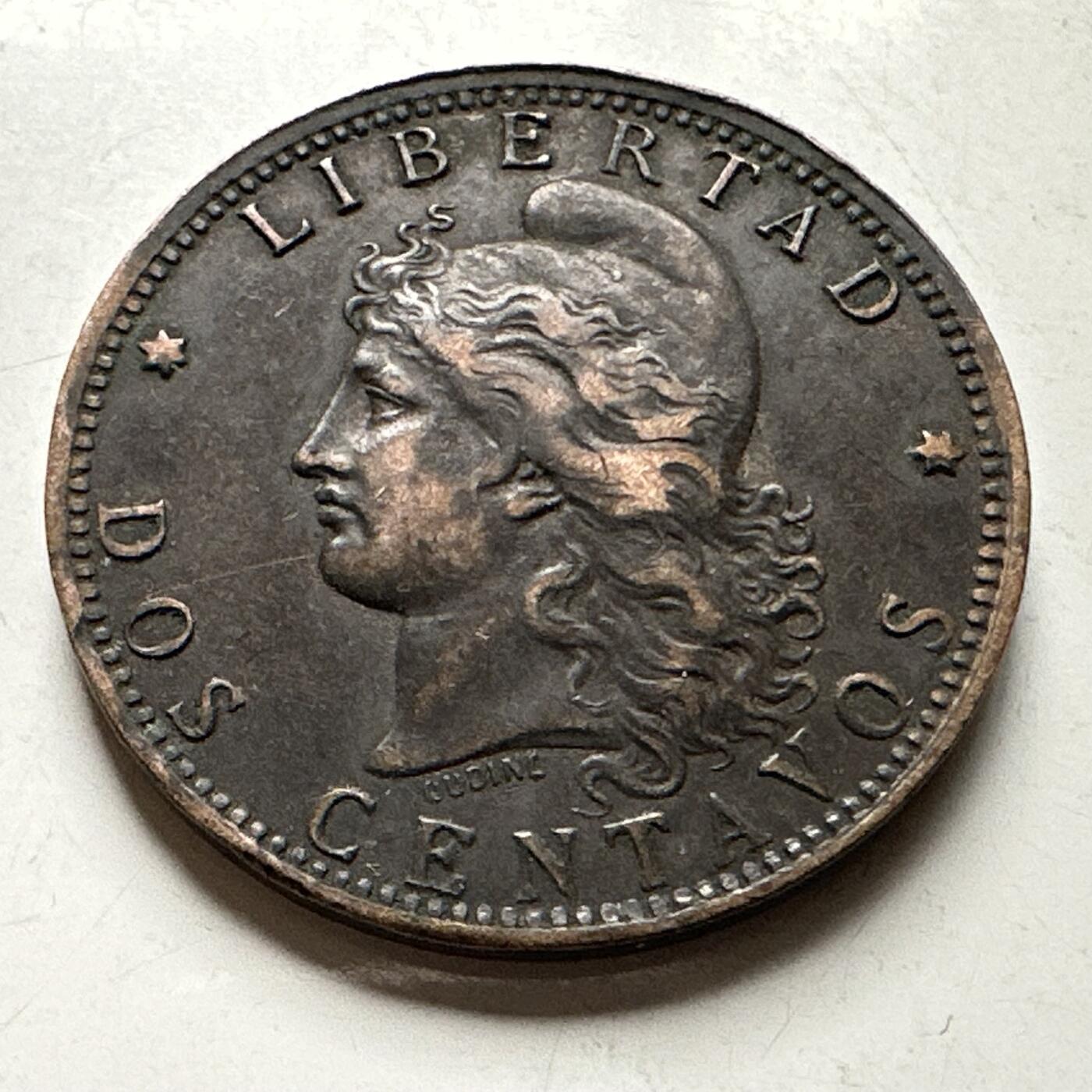 🌹外币初藏🌹🐯2026年第30场   每周二四六晚8️⃣点 接代拍 阿根廷 1891年 自由女神 2分铜币 a