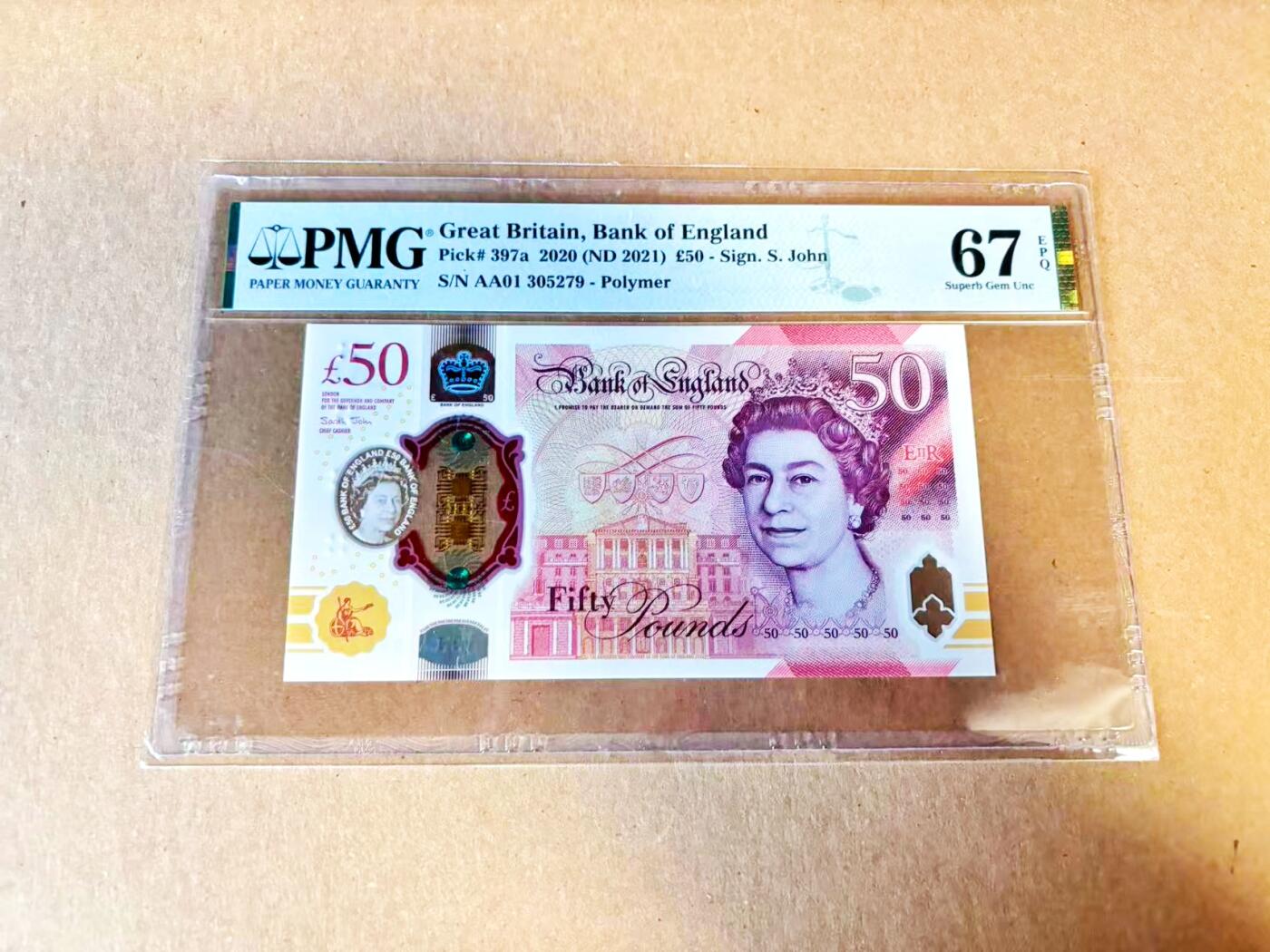 【Blue Auction】世界纸币精拍第796期——18级TOP拍卖/信誉/品质/专业/高效💫 【AA01首发冠】英国 2020年50镑 PMG67EPQ 