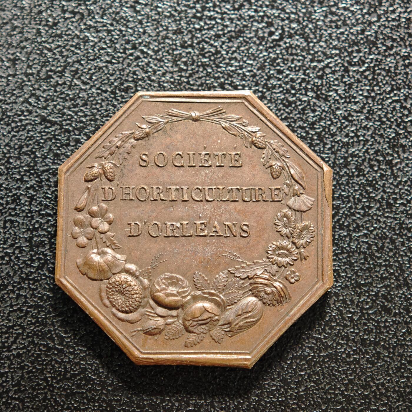 【德藏】世界币章拍卖第168期（拍品征集中~欢迎藏友联系） 19世纪 法国奥尔良园艺协会八角形纪念铜章 直径约：24.5mm；重约：10.5g