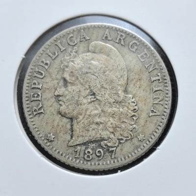 外国优质老铜币银币苏联纪念章，每周六晚九点倒数截拍，满百包邮可寄存，持续收拍 - 阿根廷1897年20分，正面为自由女神头像与国名，背面是花环与面值，见证了阿根廷近代货币体系与南美独立后的经济发展，是 19 世纪末拉美钱币的典型代表。