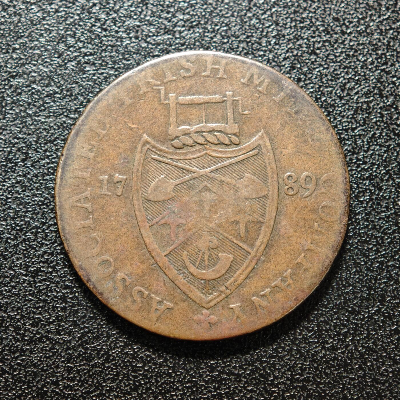 【德藏】世界币章拍卖第168期（拍品征集中~欢迎藏友联系） 1789年 爱尔兰半便士矿业代用币铜币 直径约：28.4mm；重约：12.4g