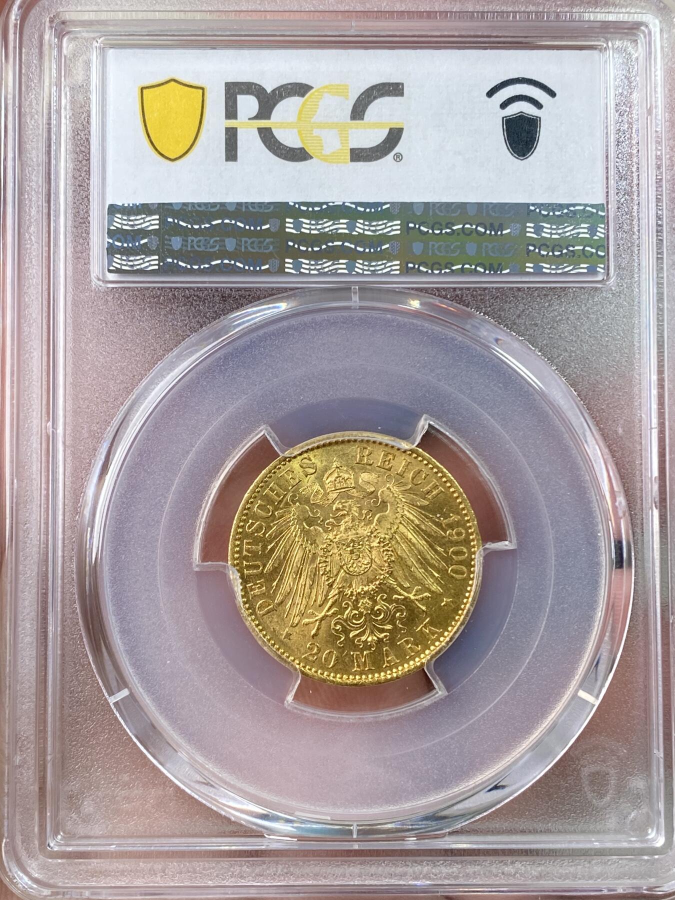 万国钱币拍卖第063期 PCGS MS63 1900年德国普鲁士威廉二世长翅流通20马克金币 早期年份丝滑黄金转光收藏级 7.96g 900金