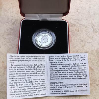 道一币馆币章第一百七十场 - 原盒证 英国1988年加厚1镑精制纪念银币