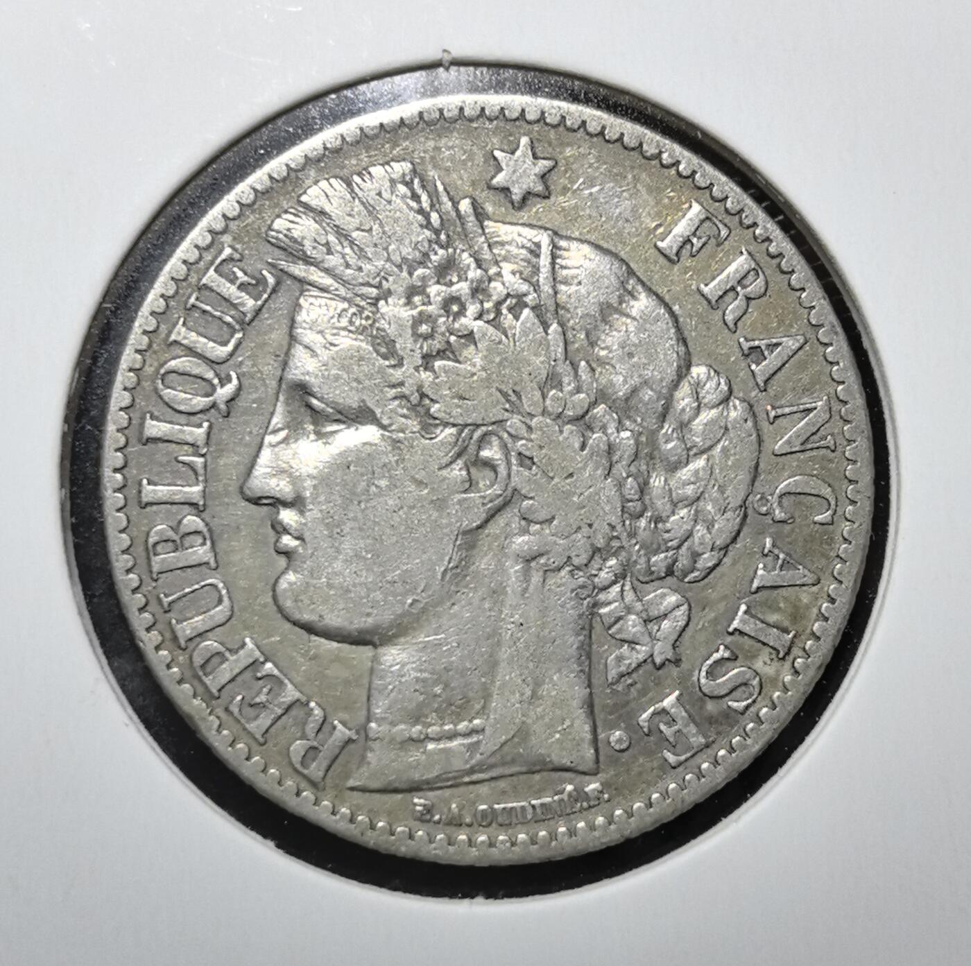 外国优质老铜币银币苏联纪念章，每周六晚九点倒数截拍，满百包邮可寄存，持续收拍 法国第三共和国1881年2法郎银币，由欧仁・乌迪内设计，正面为谷物女神色列斯，背面饰以橡月桂冠，属典型的法兰西第三共和国早期流通银币。