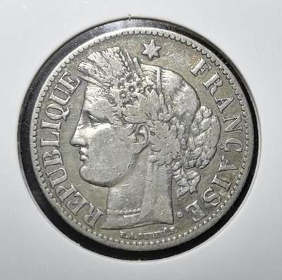 外国优质老铜币银币苏联纪念章，每周六晚九点倒数截拍，满百包邮可寄存，持续收拍 - 法国第三共和国1881年2法郎银币，由欧仁・乌迪内设计，正面为谷物女神色列斯，背面饰以橡月桂冠，属典型的法兰西第三共和国早期流通银币。
