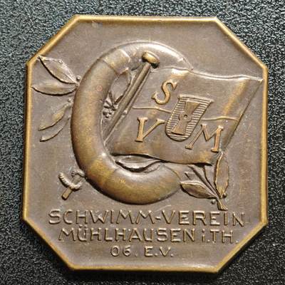 【德藏】世界币章拍卖第168期（拍品征集中~欢迎藏友联系） - 1926年 德国米尔豪森游泳协会成立20周年八边形纪念铜章 直径约：35.5mm；重约：19.1g