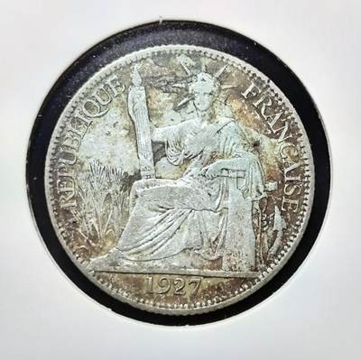 外国优质老铜币银币苏联纪念章，每周六晚九点倒数截拍，满百包邮可寄存，持续收拍 - 法属印度支那1927年20分银币。正面为坐像自由女神，背面标注面值与银质规格，是法国殖民东南亚时期的流通货币，见证殖民贸易史。