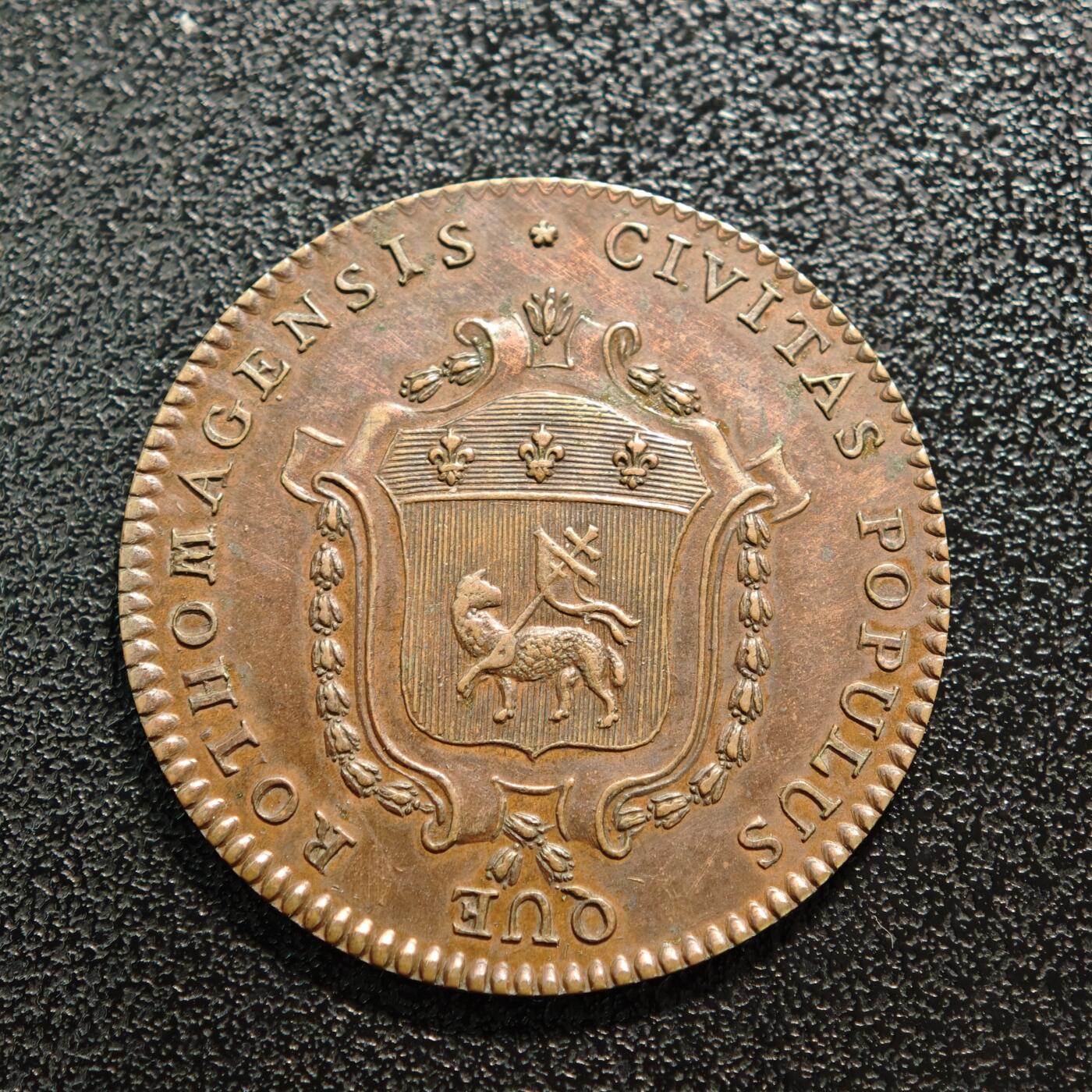 【德藏】世界币章拍卖第168期（拍品征集中~欢迎藏友联系） 1788年 法国鲁昂行政区代用币铜章 直径约：28.7mm；重约：7.3g