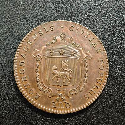 【德藏】世界币章拍卖第168期（拍品征集中~欢迎藏友联系） - 1788年 法国鲁昂行政区代用币铜章 直径约：28.7mm；重约：7.3g