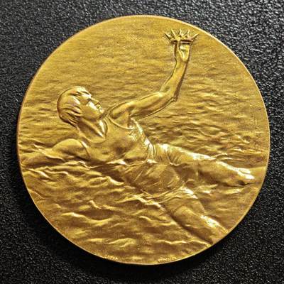 【德藏】世界币章拍卖第168期（拍品征集中~欢迎藏友联系） - 1928年 德国朗根萨尔察地区游泳节男子200米蛙泳冠军镀金奖章纪念铜章 直径约：39mm；重约：25.6g