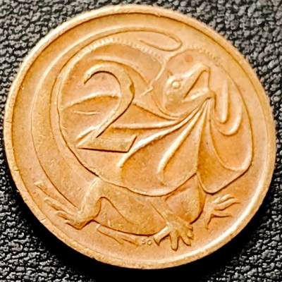 泉币菌-第213场-拍品多 请提前出价（工作最近较忙 发货不及时，望理解） - 1976年 英属 澳大利亚2分铜币 伞蜥蜴 斗篷蜥 伊丽莎白二世 21.5mm