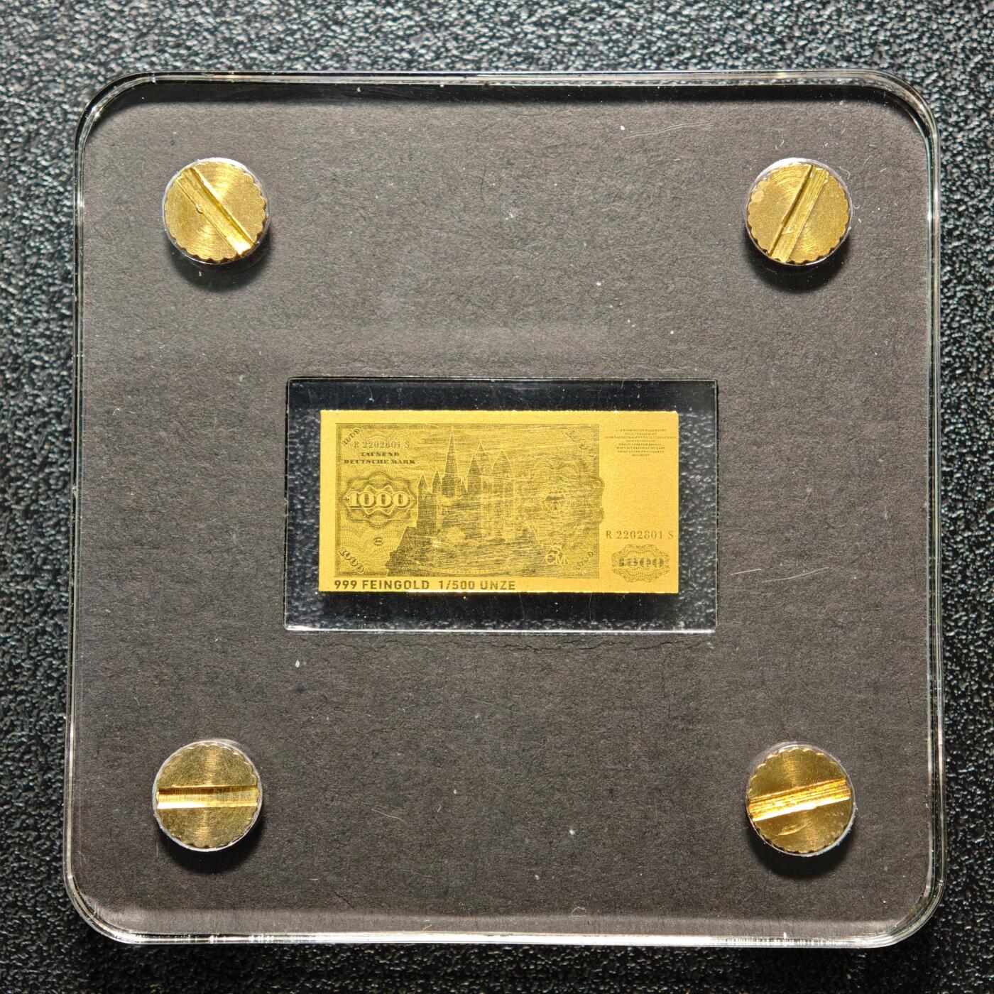 【德藏】世界币章拍卖第168期（拍品征集中~欢迎藏友联系） 1000德国马克微型金钞 1/500盎司 999金 及 乍得跳羚微型金币 1/500盎司 999金