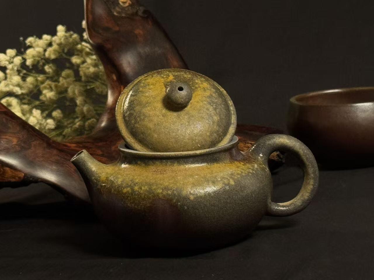 零元拍：原矿紫砂壶柴烧德钟+柴烧主人杯（80CC左右）