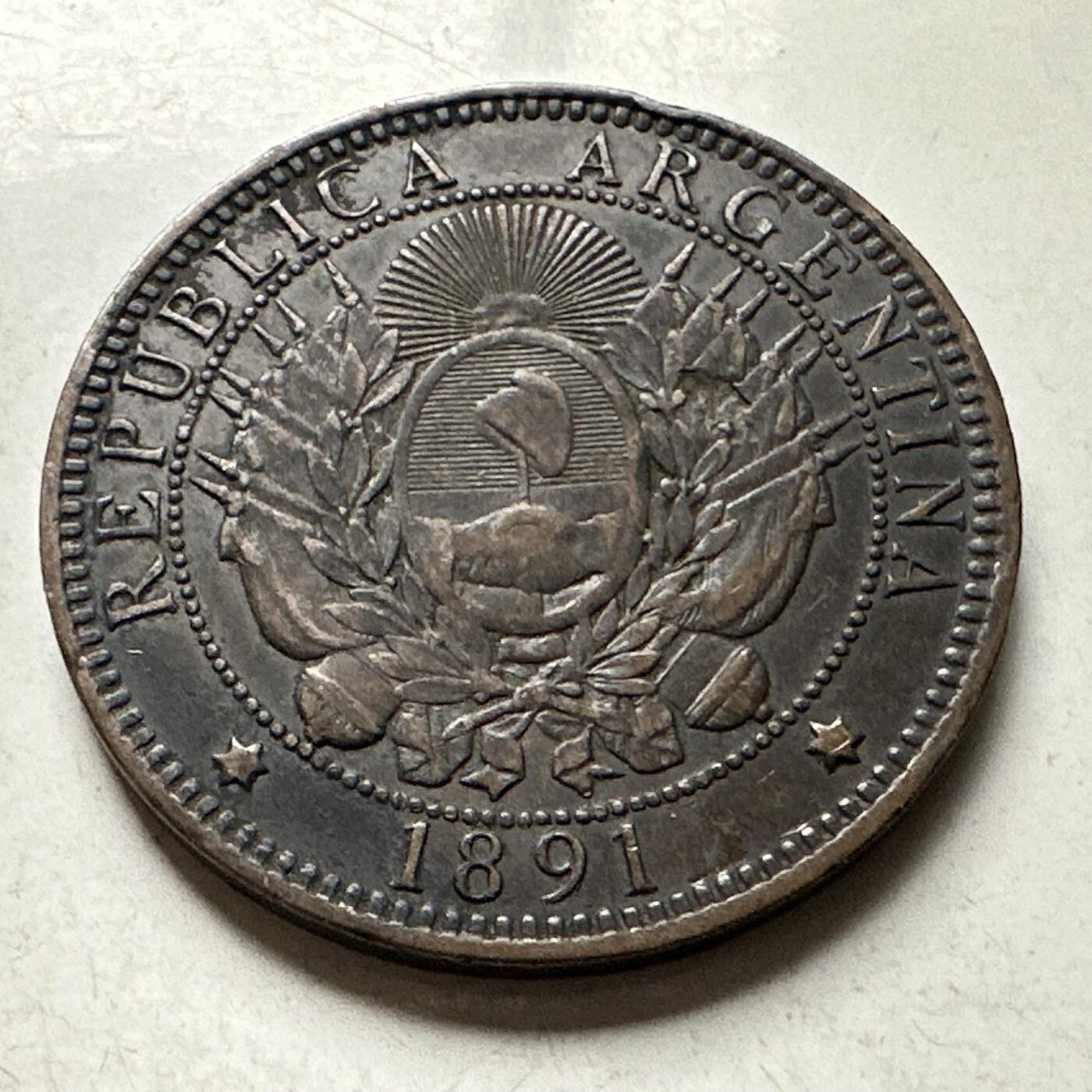 🌹外币初藏🌹🐯2026年第30场   每周二四六晚8️⃣点 接代拍 阿根廷 1891年 自由女神 2分铜币 b