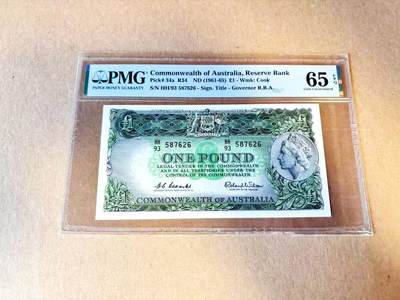 【Blue Auction】世界纸币精拍第796期——18级TOP拍卖/信誉/品质/专业/高效💫 - 澳大利亚 1961-65年1镑 PMG65EPQ 石膏女王