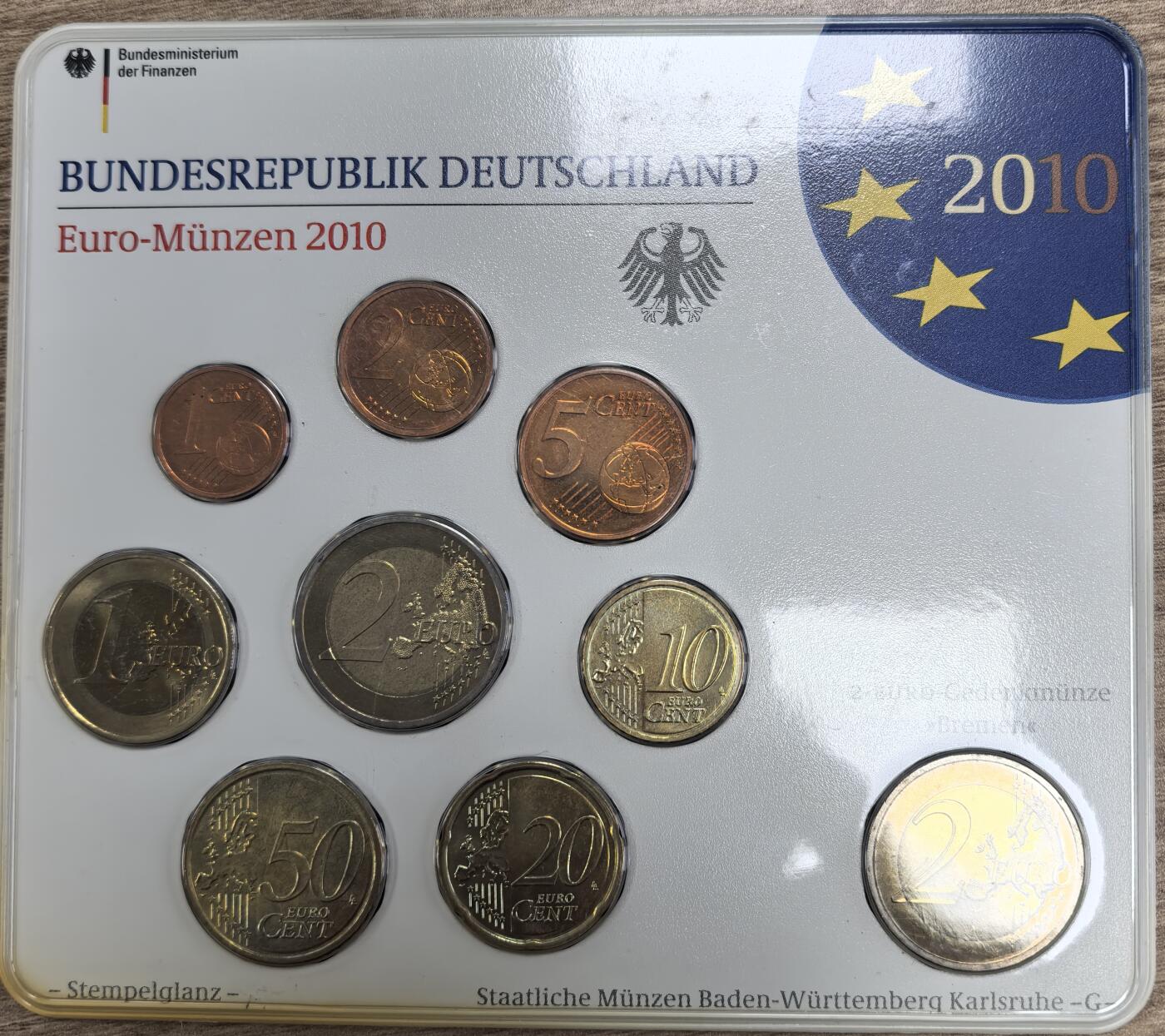 外国优质老铜币银币苏联纪念章，每周六晚九点倒数截拍，满百包邮可寄存，持续收拍 欧元硬币-2010年德国（带一枚纪念币）