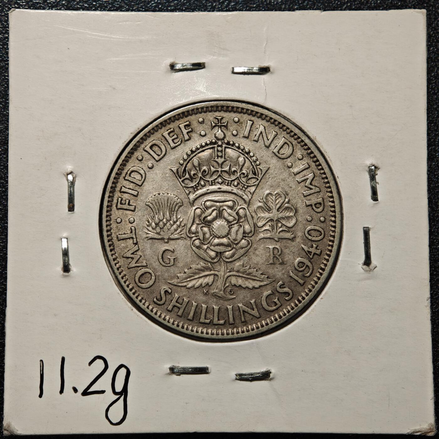 【德藏】世界币章拍卖第168期（拍品征集中~欢迎藏友联系） 老藏家集藏系列之- 1940年 英国2先令银币 直径约：28.3mm；重约：11.2g 入册20余年·附有当年购入价