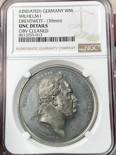 万国钱币拍卖第063期 - NGC UNCD 1870年德国普鲁士普法战争胜利纪念锡章 凯撒头威廉一世 背面普鲁士、巴登、萨克森、巴伐利亚和符腾堡联邦盾徽 大规格镜面精铸难得