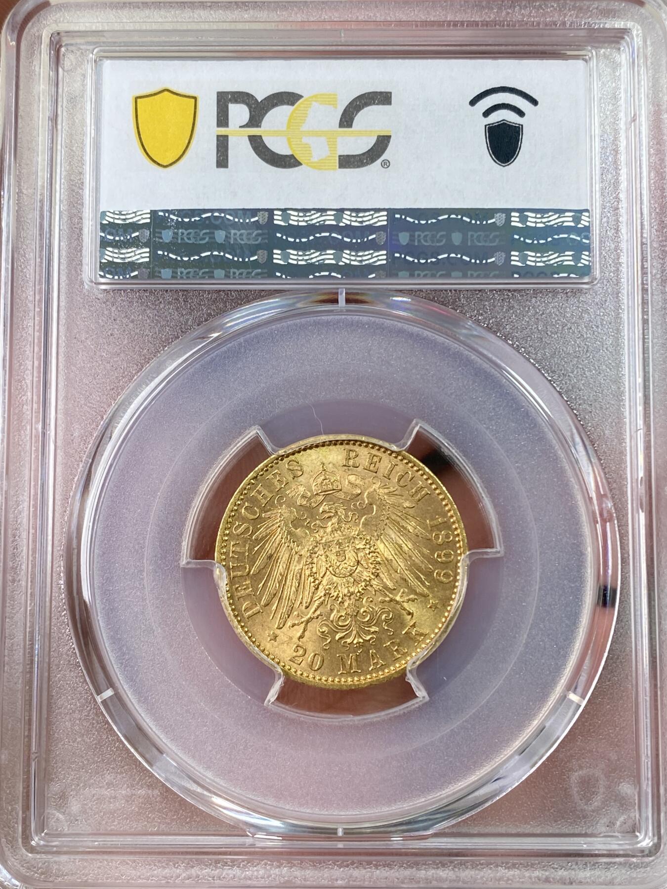 万国钱币拍卖第063期 PCGS MS64 1899年德国普鲁士威廉二世长翅流通20马克金币 早期年份强烈黄金转光顶级状态 7.96g 900金