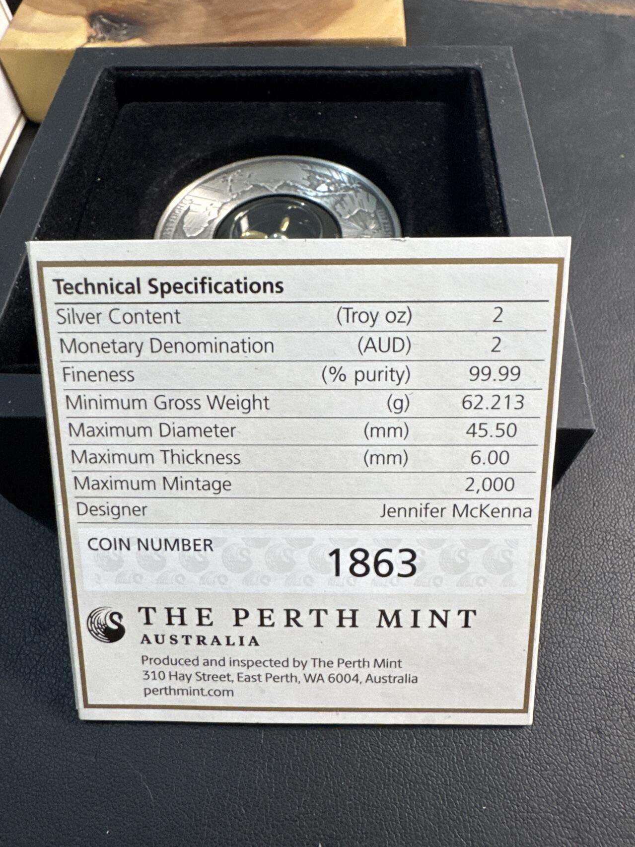 ❤️【币观天下】❤️ 第345期钱币拍卖场- 2026.3.20周五晚上6点半场 长期征集拍品  2019年澳大利亚2元仿古镶螺旋桨银币 第一次飞行百年 2盎司9999银 发行量：2000 盒证全