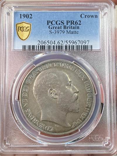 万国钱币拍卖第063期 - PCGS PR62 1902年英国爱德华七世精制马剑克朗 精制MATTE工艺素描质感 罕见熟美天鹅绒五彩收藏级