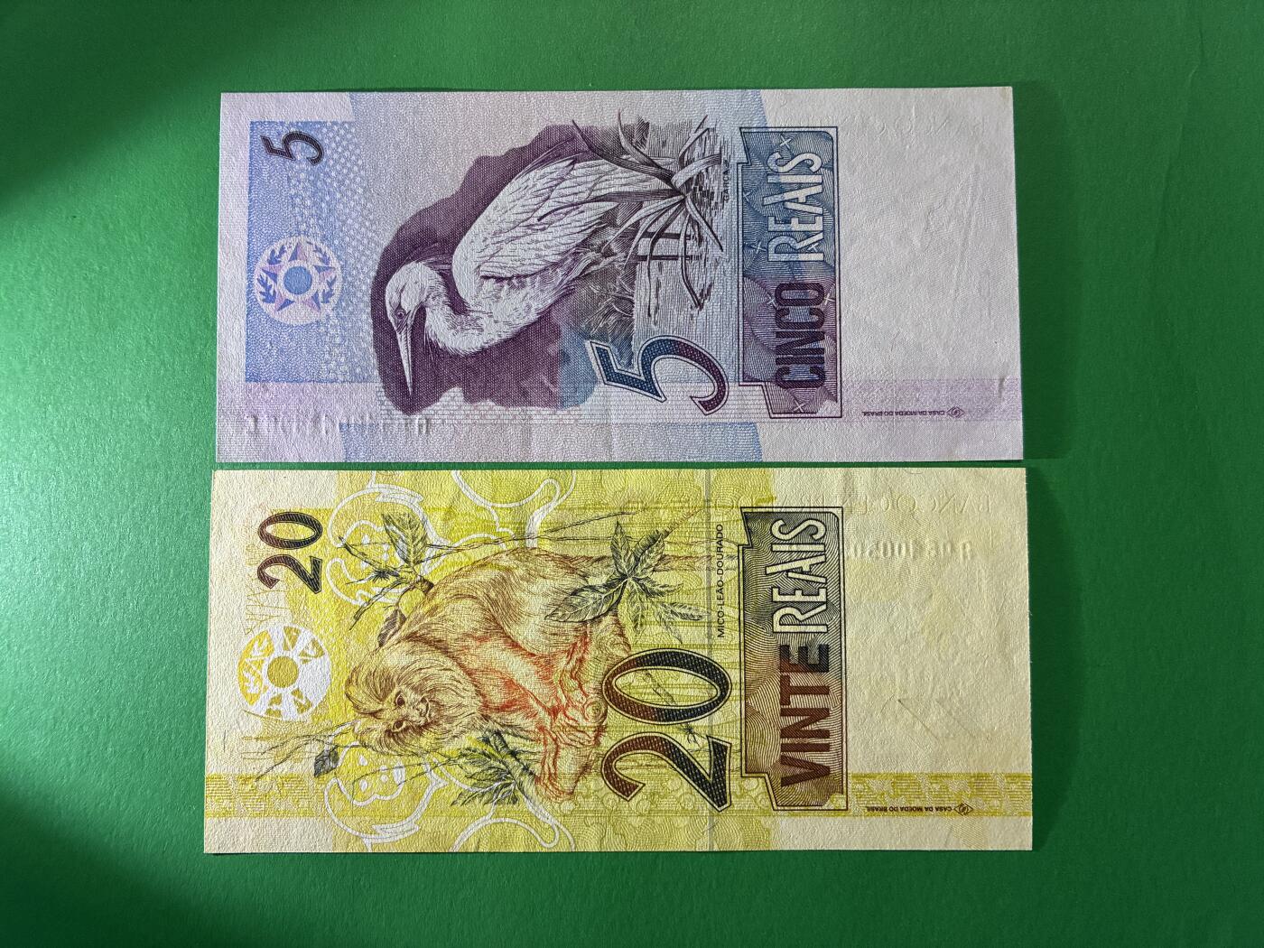 咖啡豆•收藏 2026年Mar_24th世界各国纸币拍卖 2枚 巴西 5&20雷亚尔 美品AU-UNC 外国 美洲纸币