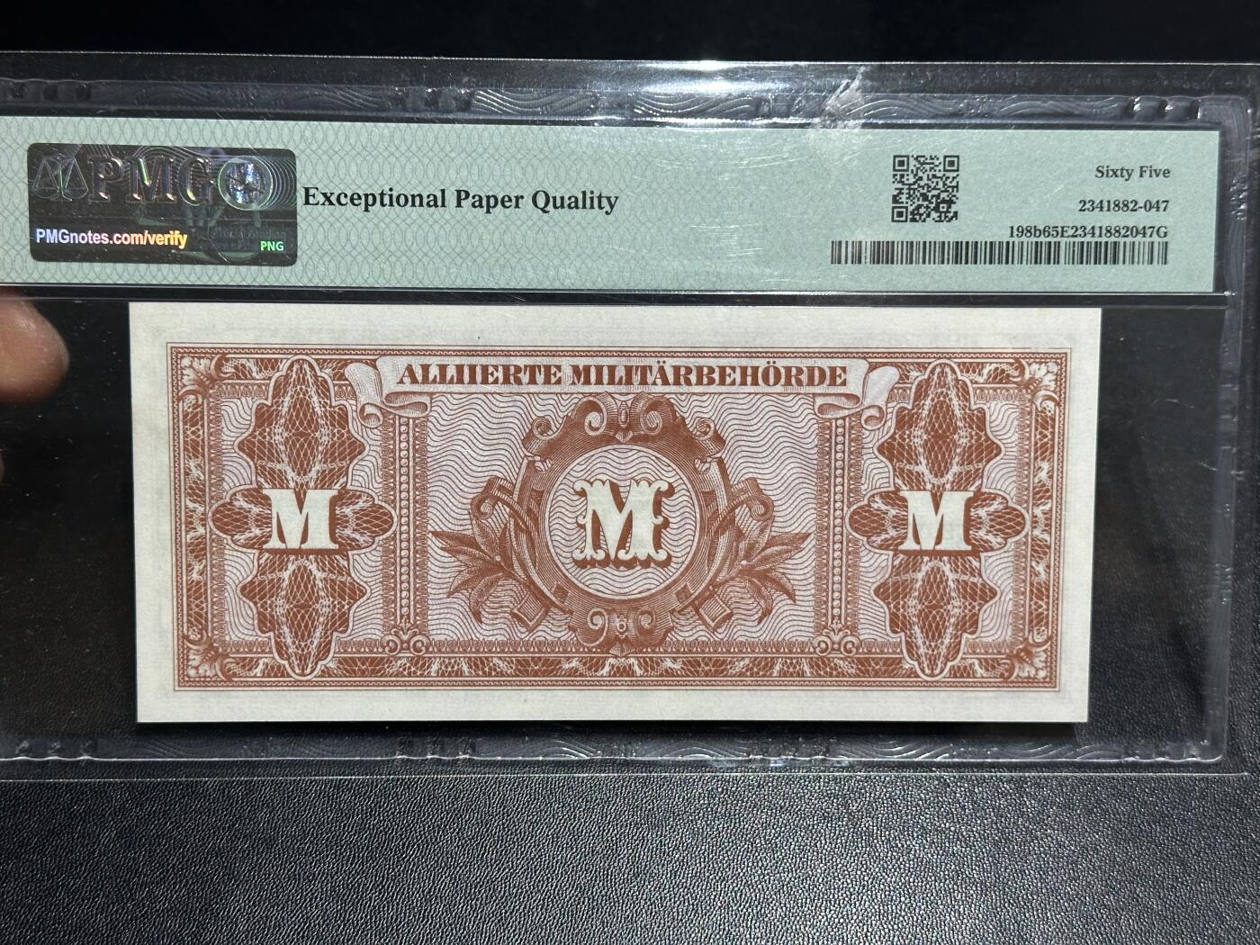 《外钞收藏家》第六百一十九期（精品场）（长期征集拍品、欢迎藏友们联系合作） 1944年二战盟军占领德国1000马克 PMG65