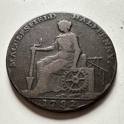🌹外币初藏🌹🐯2026年第31场   每周二四六晚8️⃣点 接代拍 - 英国1792年麦克尔斯菲尔德半便士代用币 查尔斯·罗铜厂 Token