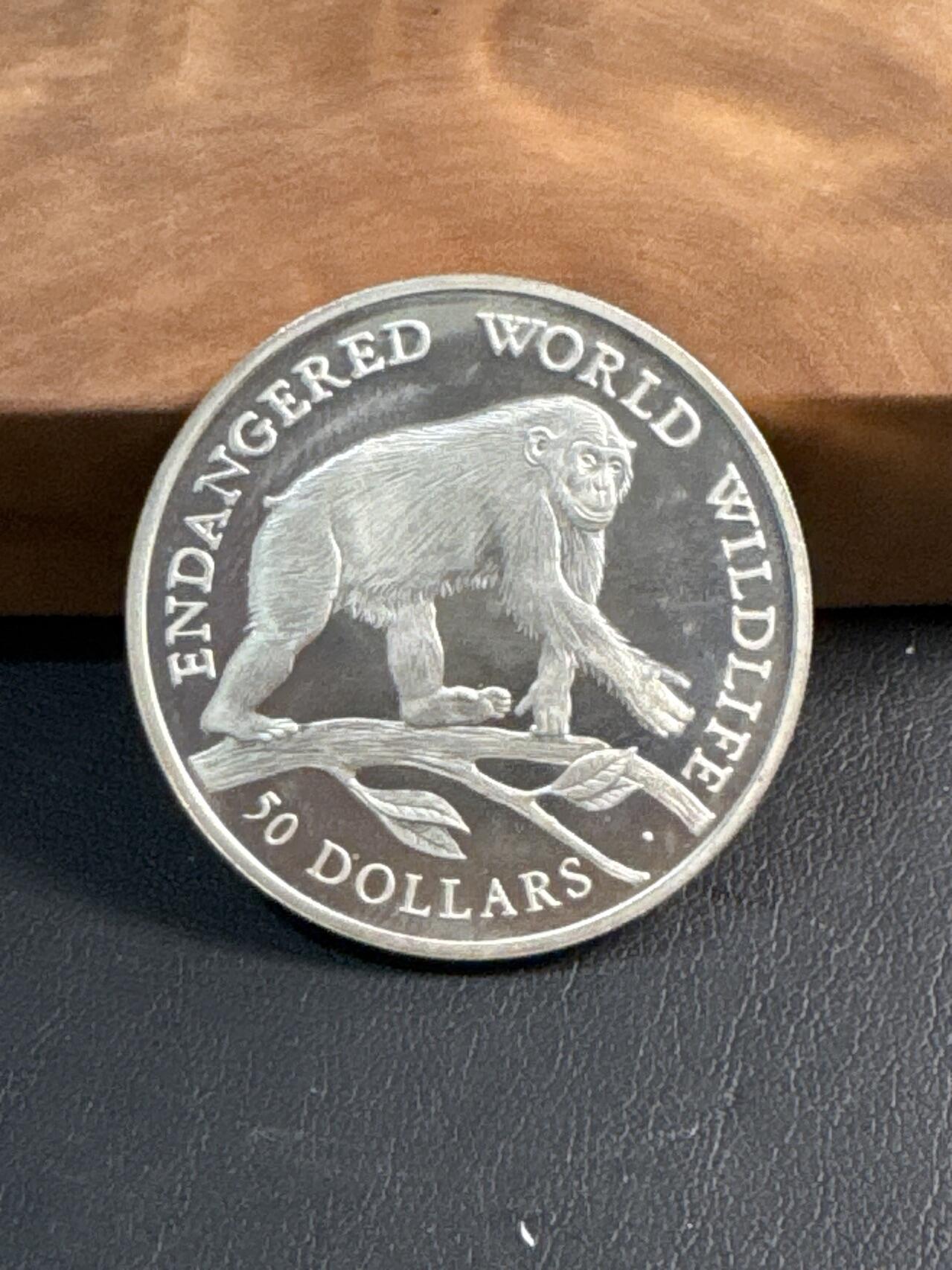 ❤️【币观天下】❤️ 第345期钱币拍卖场- 2026.3.20周五晚上6点半场 长期征集拍品  1990库克群岛 50 Dollars 黑猩猩银币