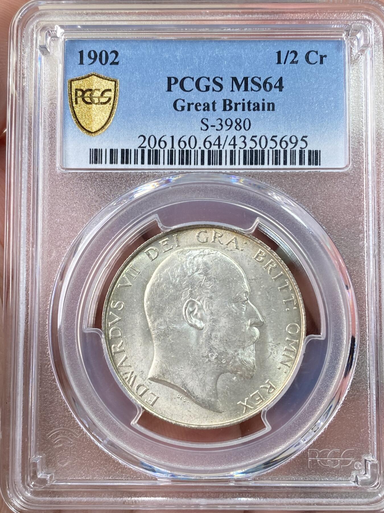 万国钱币拍卖第063期 PCGS MS64 1902年英国爱德华七世半克朗 邮票光泽银霜粉光炸裂淡彩环绕原味状态